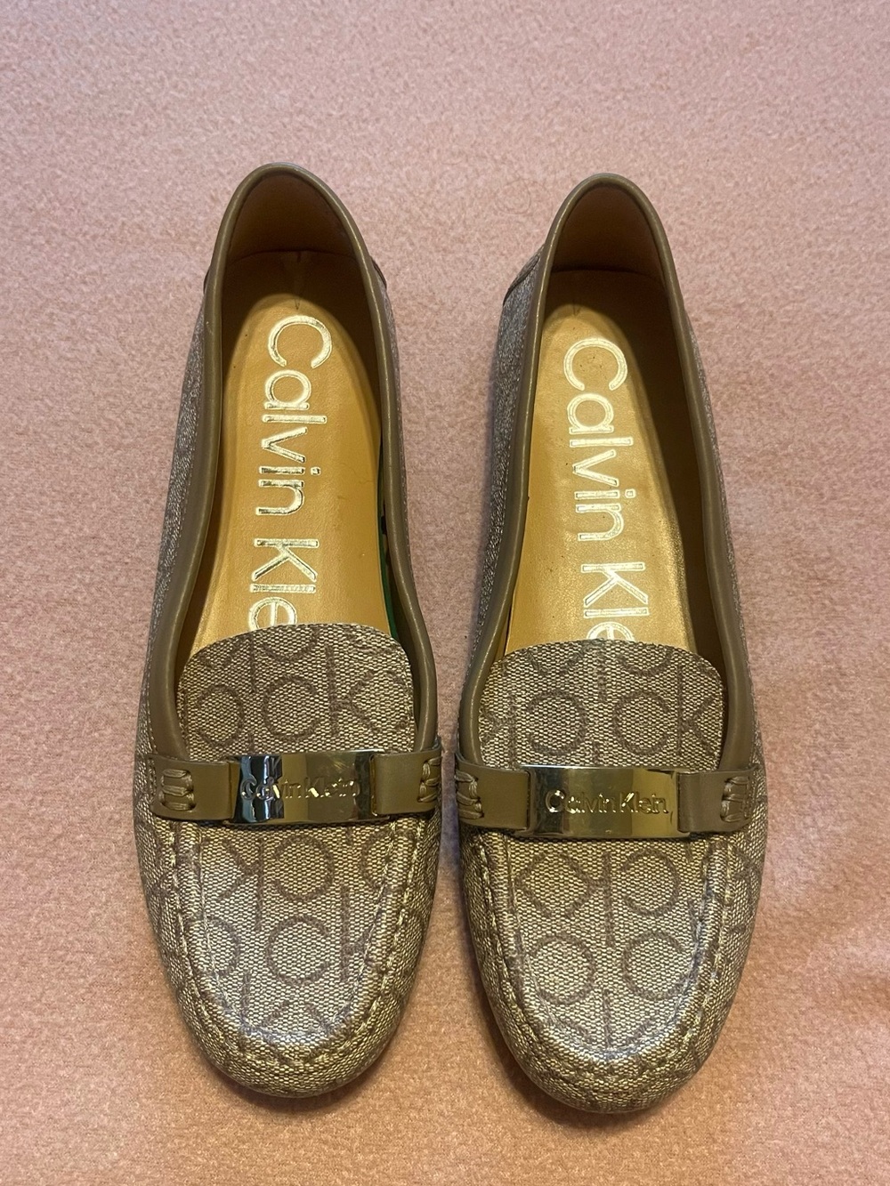 Calvin Klein Taupe Monogram Slip-On Loafers